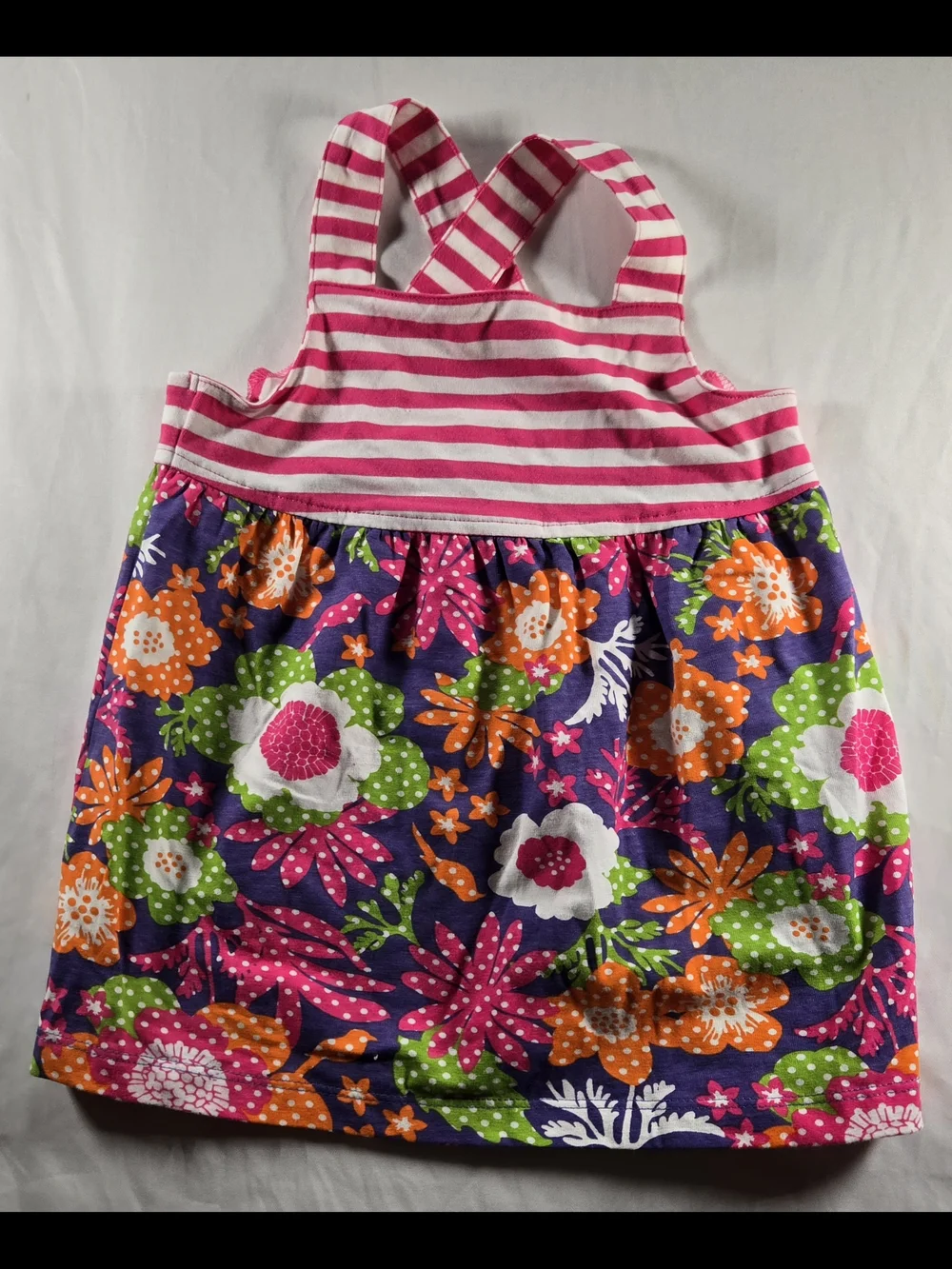J. Khaki Pink & Purple Striped Bodice Floral Skirt Toddler Dress